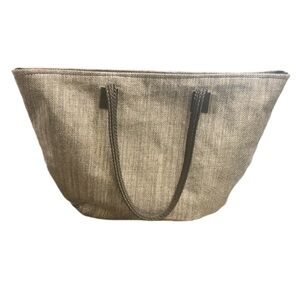 WORTHY Metallic Silver Woven Straw Tote Bag - Zipper Closure & Inner Pocket